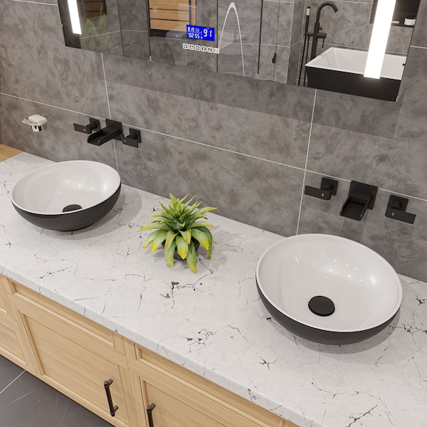 Alfi Brand ALFI brand ABC906 Black & White 15" Round Vessel Above Mount Ceramic Sink ABC906 - main